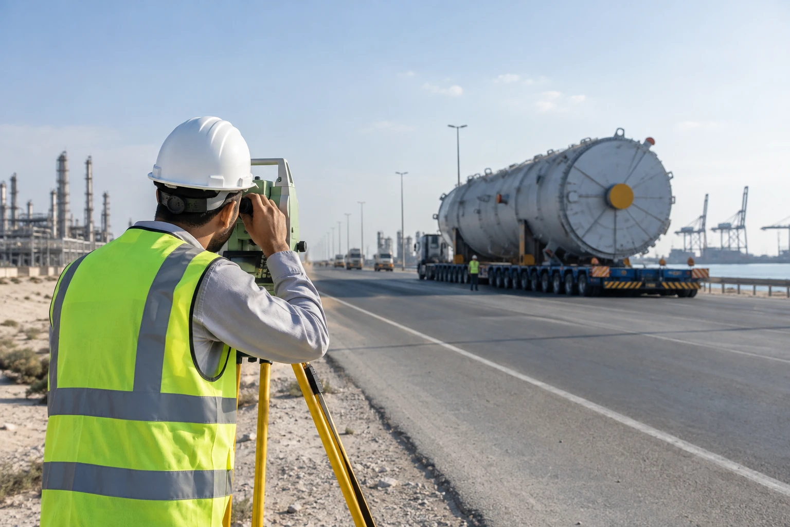 A surveyor checking a road route for oversized cargo